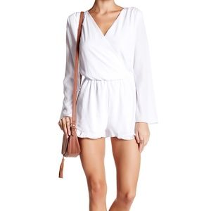 Honey Punch Surplice Ruffle White Romper